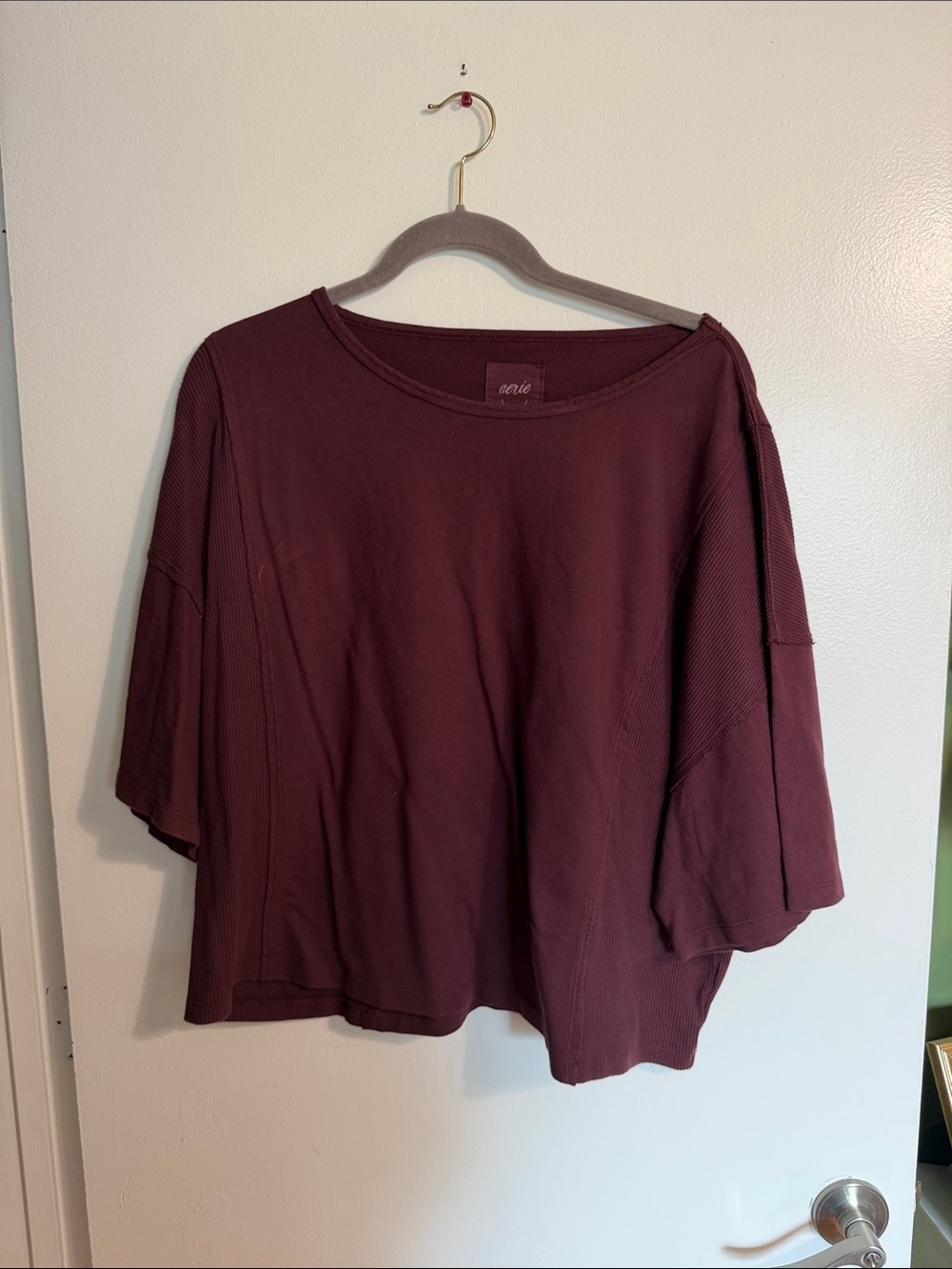 aerie Oversized Scoop Neck Top - Wine